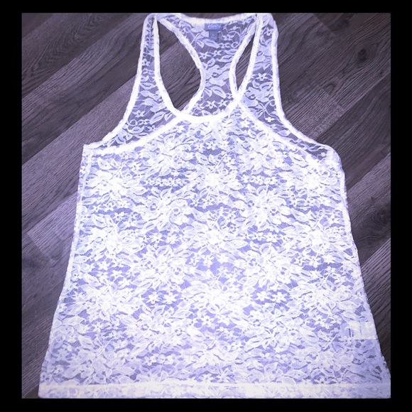 Vanity Tops - Vanity essential’s white lace tank top